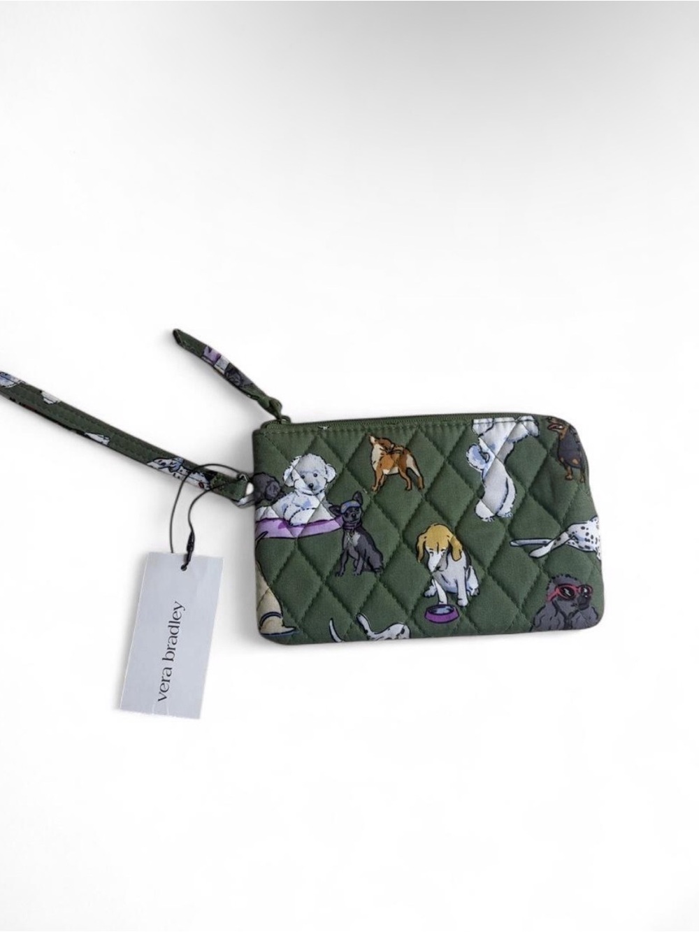 Vera Bradley Olive Quilted Wristlet with Dog Pattern